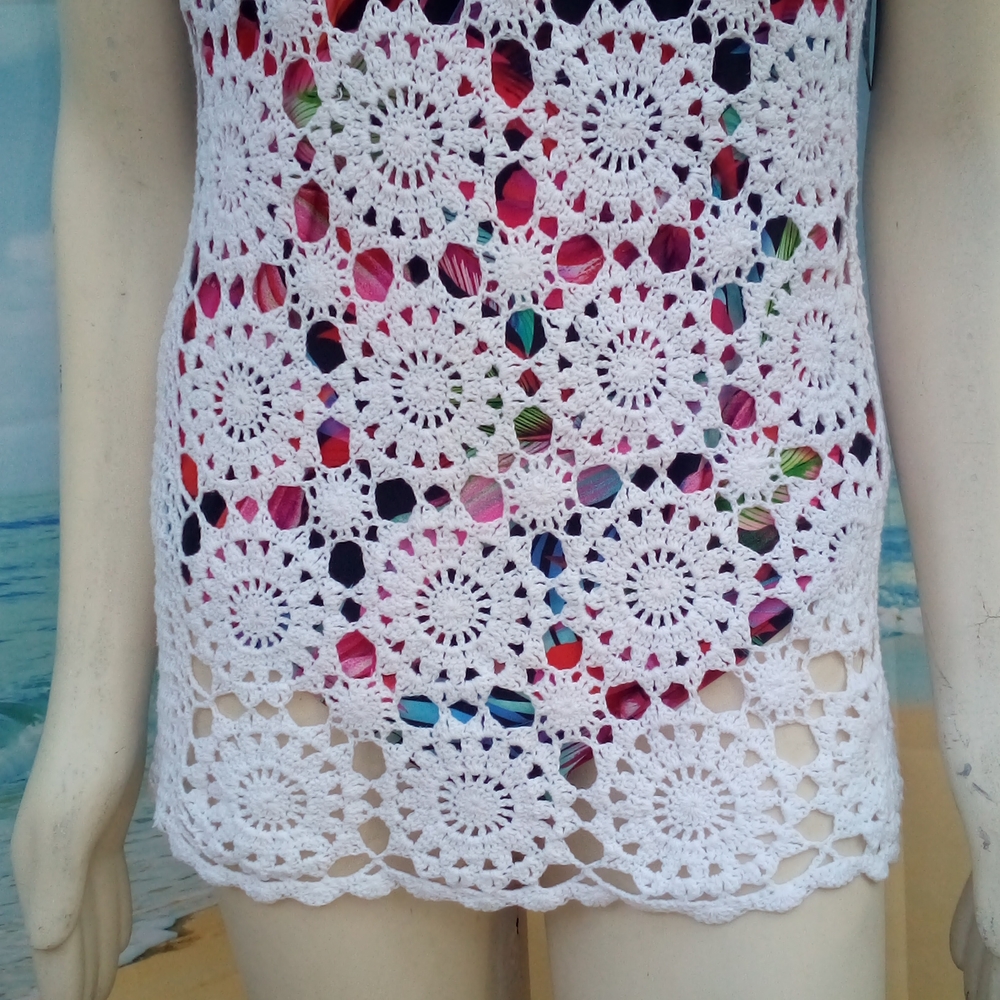 Bundle Of 2- 1-White & 1-Multi-Colored Crocheted … - image 4